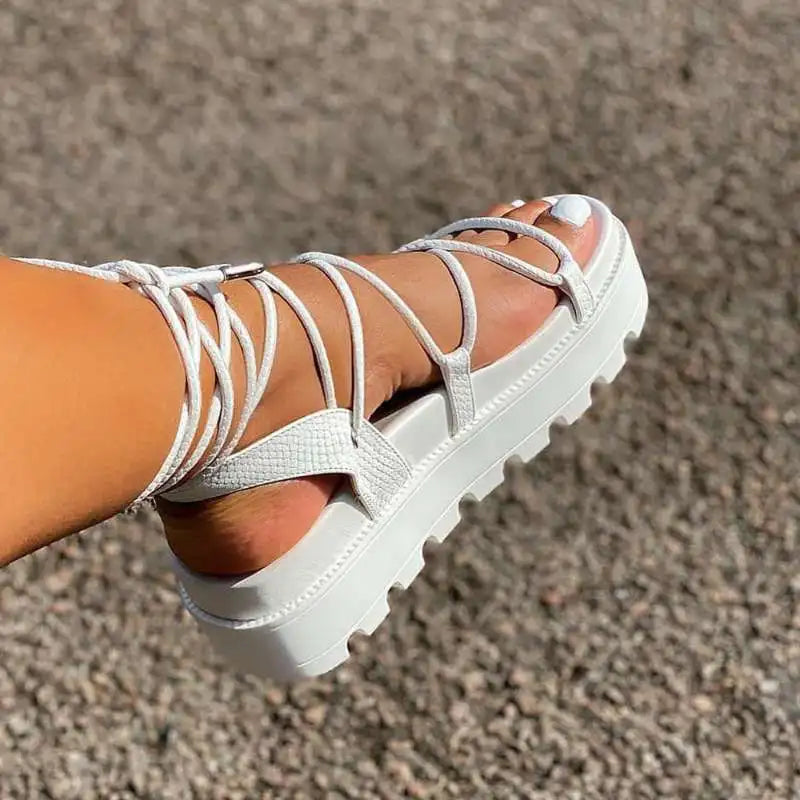 Women Bandage Flats Fashion Clip Toe Flip Flops Shoes for Ladies Wedge Sandals Outdoor Tb Sandals Sexy Lace up Platform Sandals