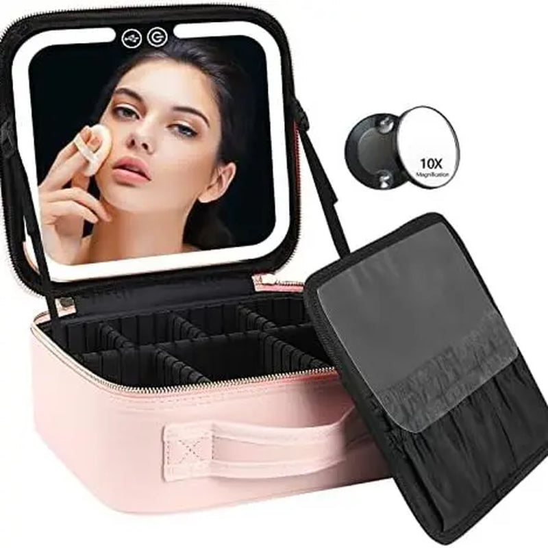 Travel Makeup Bag with LED Lighted Mirror